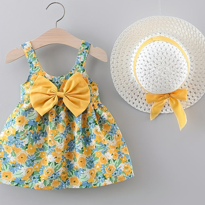 Completo estivo floreale con cappello per bambine 0-3 anni