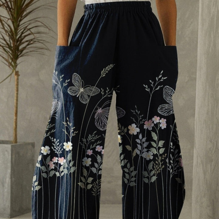 Pantaloni larghi casual con stampa 3D irregolare Donna