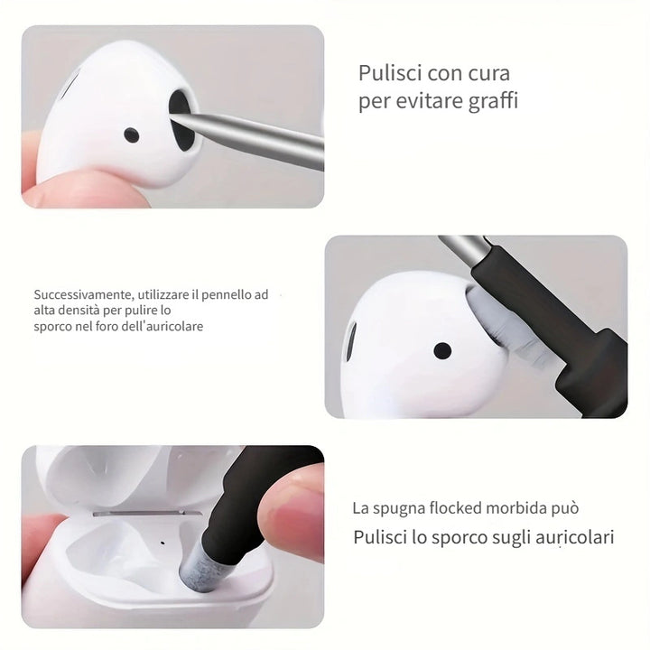 Pennarello per la pulizia delle cuffie, kit multifunzione 3in1 con spazzola morbida 