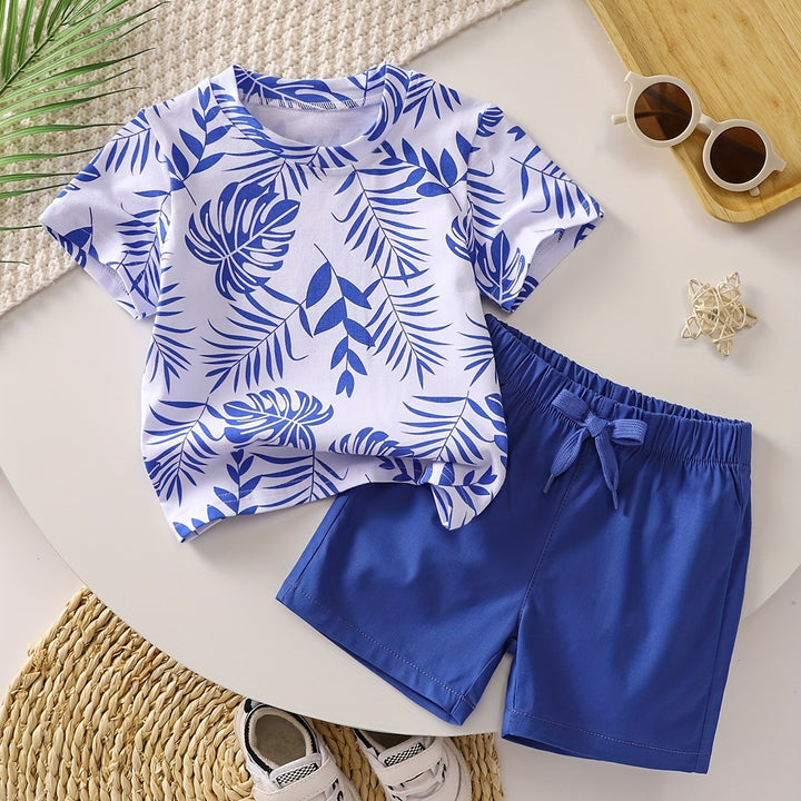 Completo in Cotone Misto con Stampa Foglie Tropicali