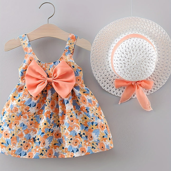 Completo estivo floreale con cappello per bambine 0-3 anni