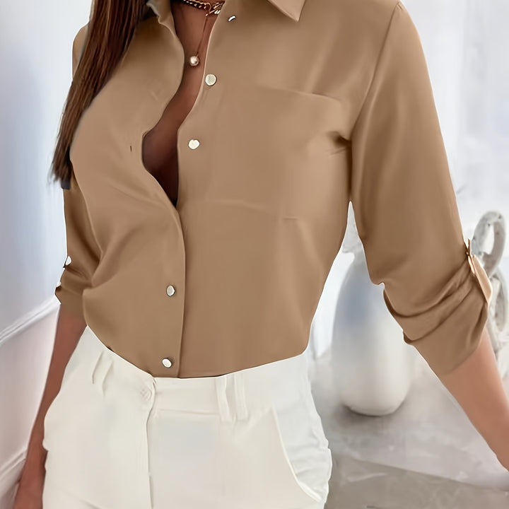 Camicia da donna abbottonata in tinta unita