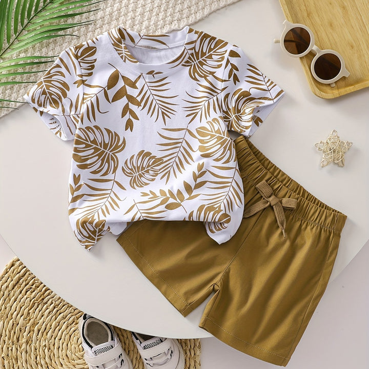 Completo in Cotone Misto con Stampa Foglie Tropicali