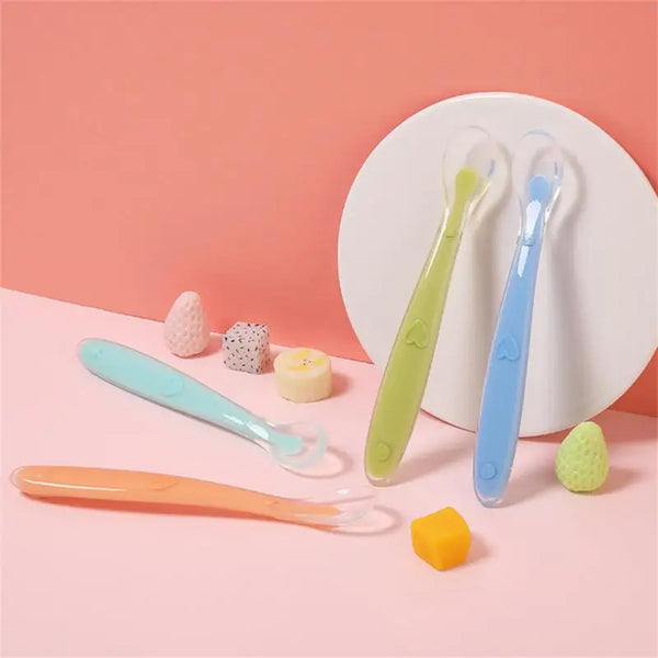 1~4PCS Bambini Silicone Morbido Cucchiaio Alimenti per bambini Supplemento Strumenti di Pasta di Riso Cucchiai Sensore di Temperatura Stoviglie per la Cucina