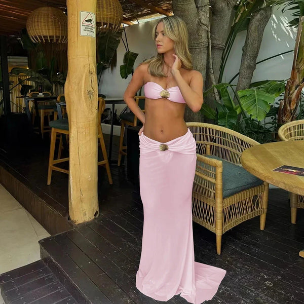 Set bikini da 3 pezzi, push-up, costume da bagno da donna, gonna lucida, costume da bagno stampato, copricostume da spiaggia