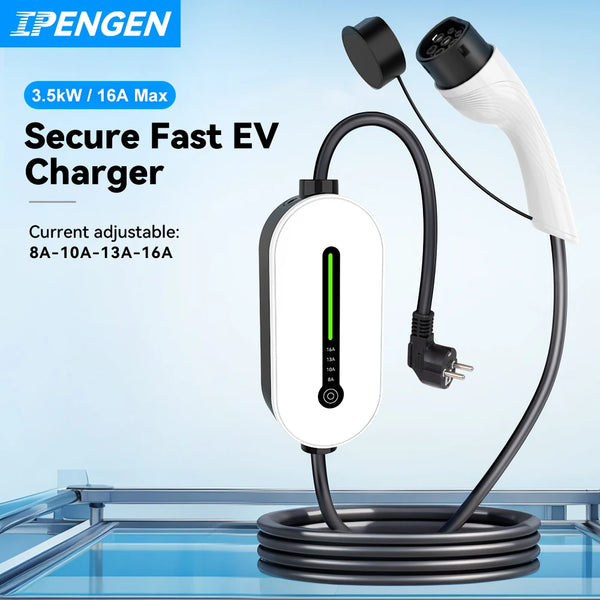 IPENGEN EV Caricabatterie portatile Tipo 2 / Connettore GBT 16A Monofase 3,5KW Tipo 1 Stazione di ricarica Wallbox da 3,5 m per veicoli elettrici