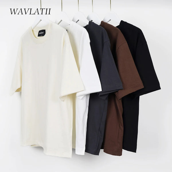 WAVLATII T-shirt estive oversize per donna e uomo, marrone, casual, da donna, coreane, da strada, unisex, basic, solide, giovani, fantastiche