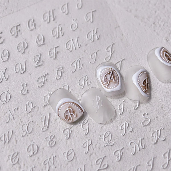 1 pz 5D Retro English Nail Art Charms Nero Bianco Lettera Autoadesiva Slider Premere sulle Unghie Decorazioni Decalcomanie Accessori Fai da Te