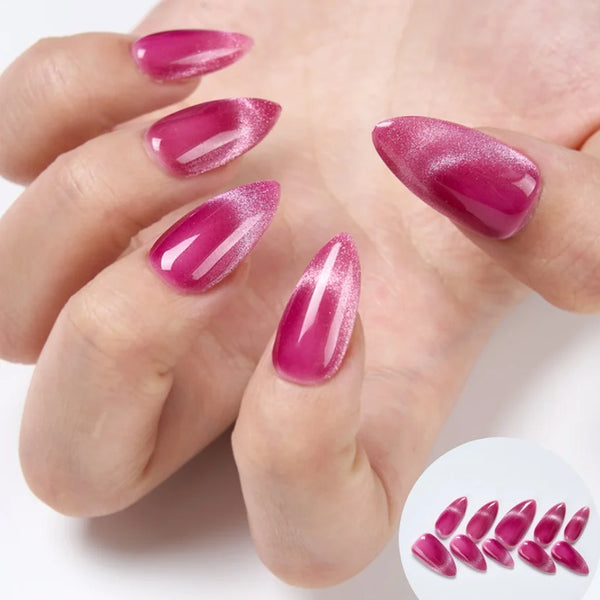 10 pezzi di unghie finte a forma di mandorla, fatte a mano, con design a occhi di gatto, per donne e ragazze, tendenza quotidiana e abbigliamento da festa.