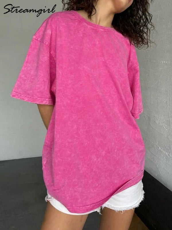 Lavato Vintage Oversize T-shirt Donne Cotton Top vestiti estivi Donne maniche corte T-shirt da donna Oversize T-shirt per donna