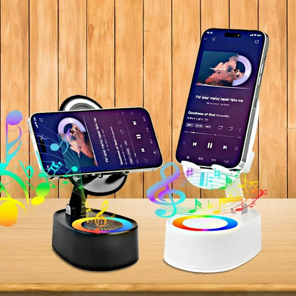 Altoparlante wireless con luce ambientale colorata 360° Supporto per telefono antiscivolo pieghevole regolabile girevole 5.3 Subwoofer HDSurround