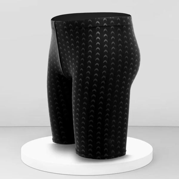 Costume da bagno estivo da uomo adulto, di grandi dimensioni, professionale, impermeabile, ad asciugatura rapida, in tessuto bionico, stile squalo, all'ingrosso, nero puro