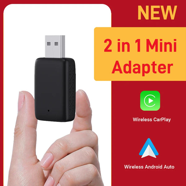 Nuovo mini adattatore 2 in 1 cablato-wireless CarPlay e Android Auto 5GHz WiFi5 adatto al 99% delle auto originali con CarPlay/Auto cablate