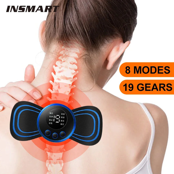 Massaggiatore per il collo, mini massaggiatore elettrico per il collo, EMS, cerotto per massaggio cervicale, schiena e vertebra, 8 modalità, allevia e rilassa gli strumenti per l'affaticamento muscolare.