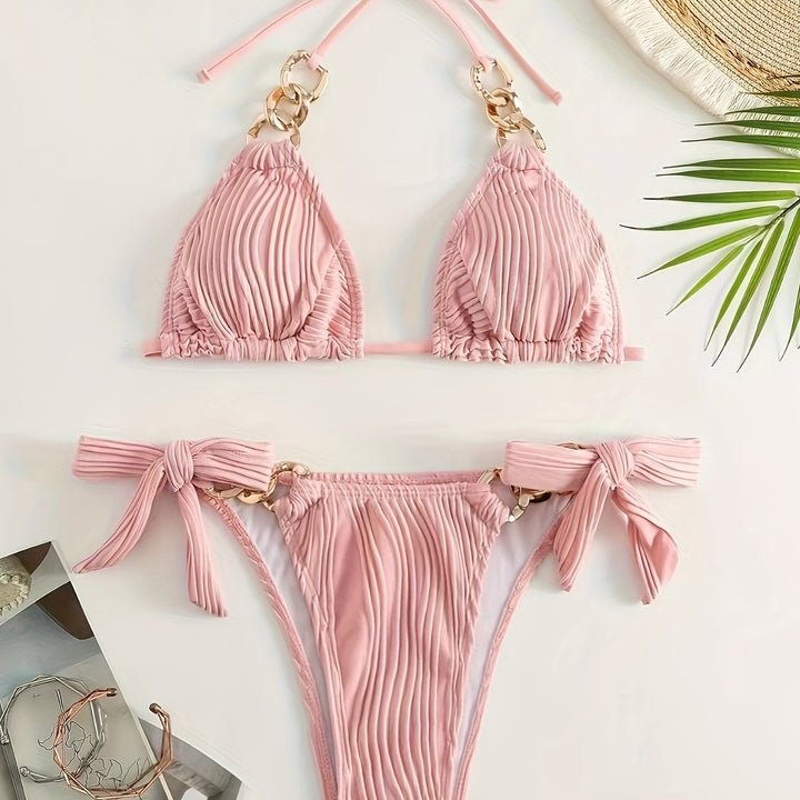 Bikini con volant e dettaglio a catena da donna chic