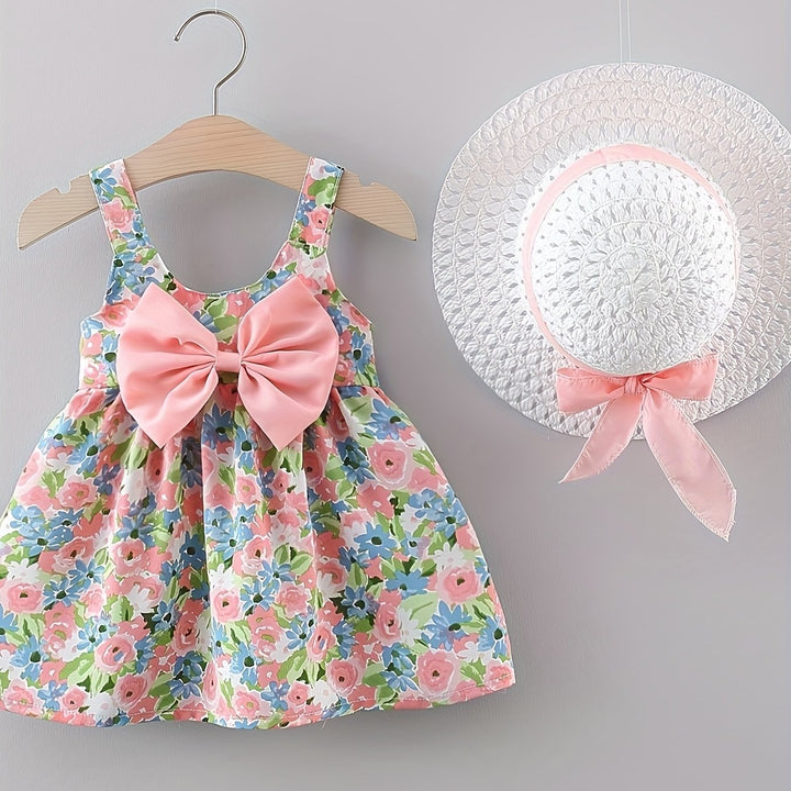 Completo estivo floreale con cappello per bambine 0-3 anni