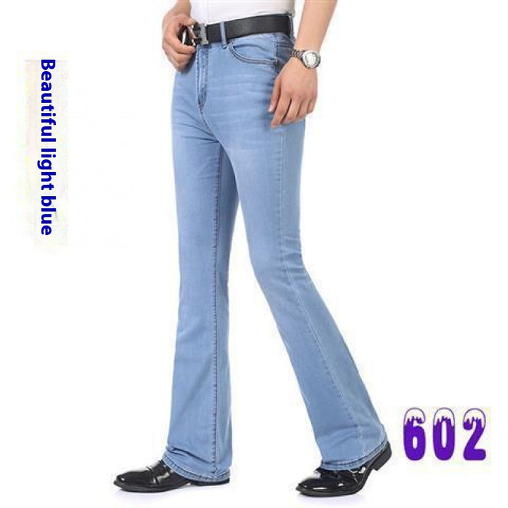 Pantaloni svasati da uomo in denim elastico