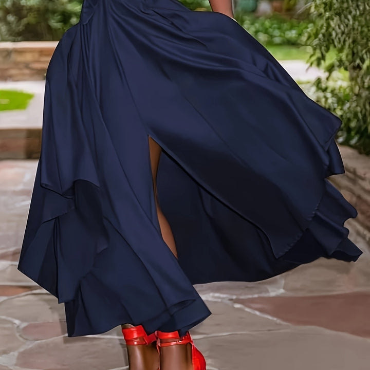 Abito lungo blu navy con cintura annodata