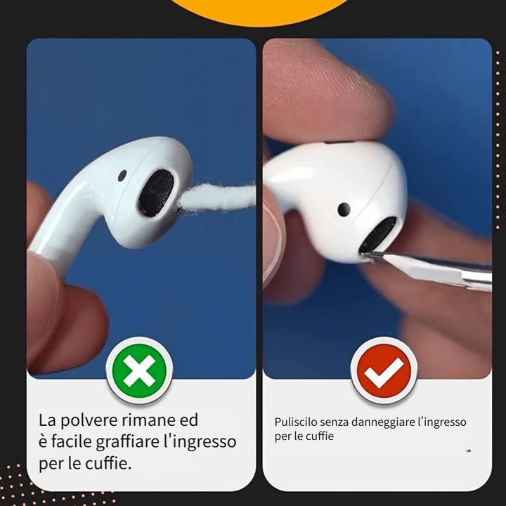 Pennarello per la pulizia delle cuffie, kit multifunzione 3in1 con spazzola morbida 